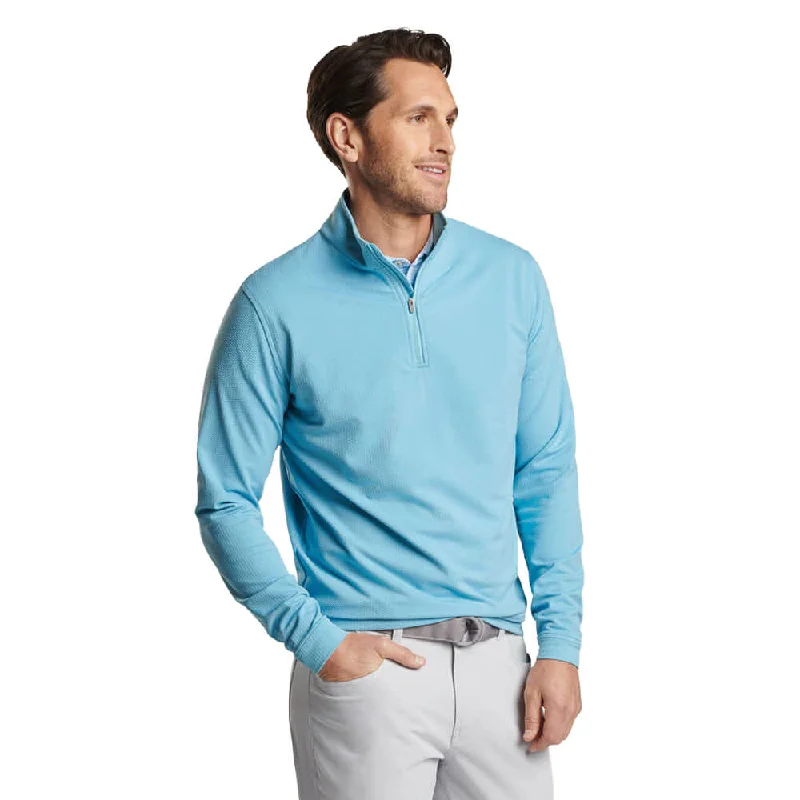 Men's Sweaters with High-Low HemlinesPeter Millar Men's Perth Oval Stitch Performance 1/4 Zip Pullover Sweater - Cyan