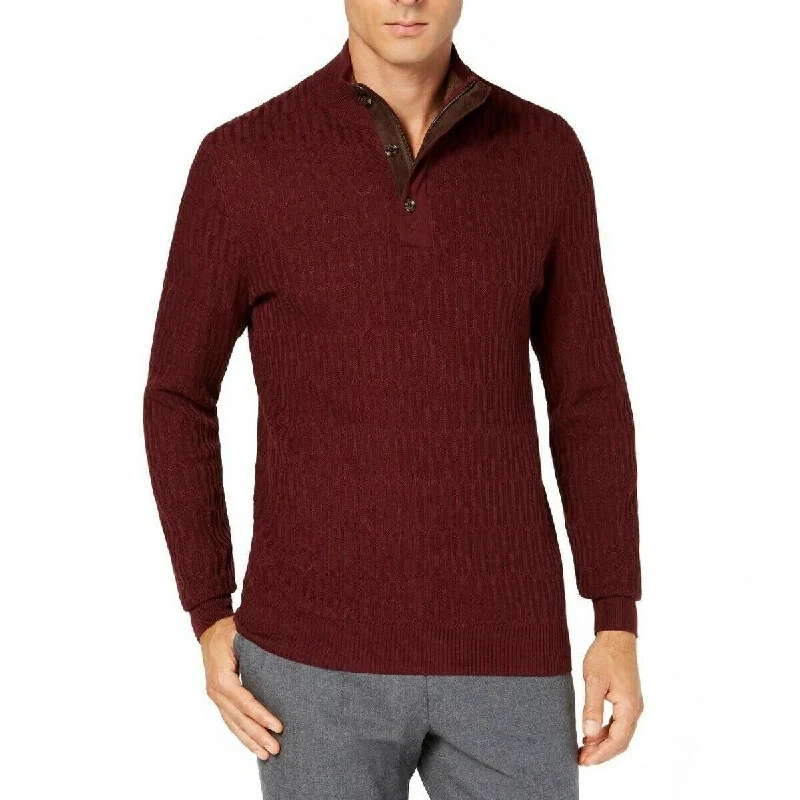 Men's Sweaters with Set-In SleevesTasso Elba Men's Supima Cotton Textured Sweater Dark Brown Size 3XL