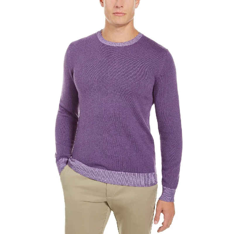 Men's Sweaters with Asymmetrical HemlinesTasso Elba Men's Crew Neck Sweater Purple Size Large