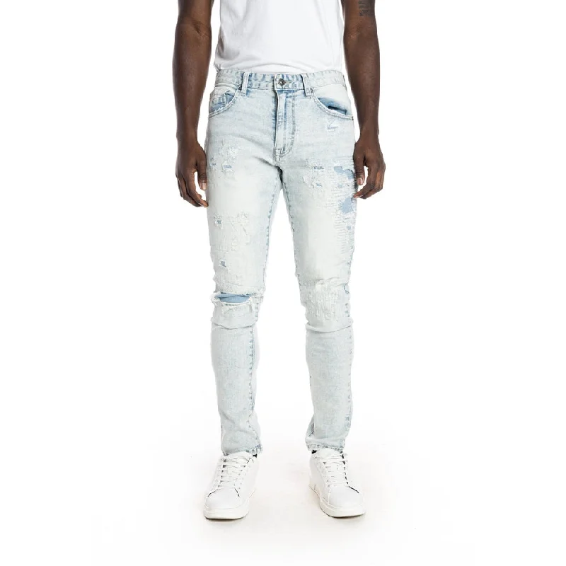 New Arrival Designer Men's JeansSlim Tapered Rip And Repair Jeans - Grenada Blue