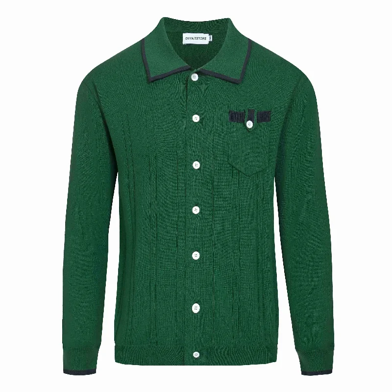 Men's Sweaters with Patchwork DesignsMen's vintage green knit cardigan sweater