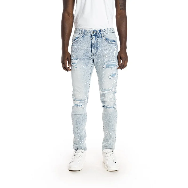 Cool Men's JeansSlim Rip and Repaired Jeans - Archer Blue