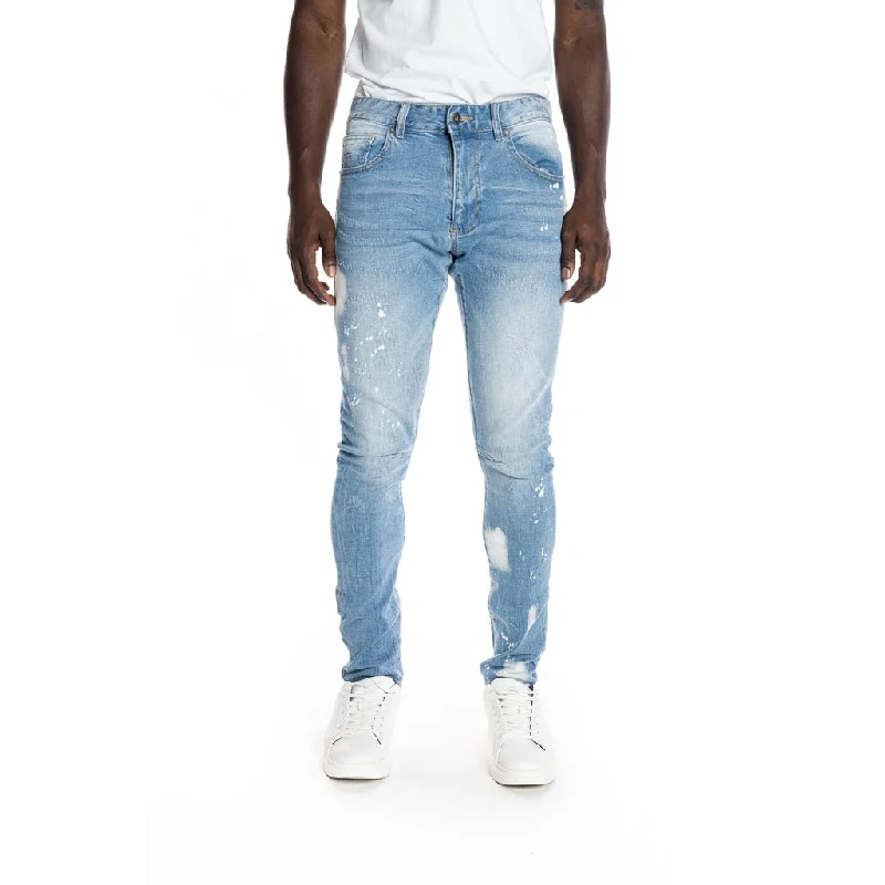 Best Fitting Men's JeansSlim Tapered Bleached Detail Jeans - Ocean Blue