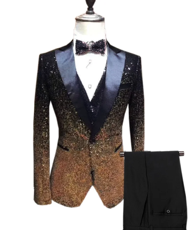 Fashion Gradient Sequined Tuxedo Peak lapel Men's Suit (Blazer + Vest + Pants)