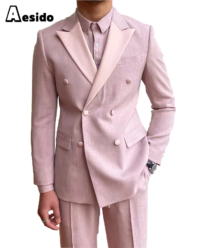 Fashion Double Buttons Peak Lapel Men Suit（Blazer+Pants）