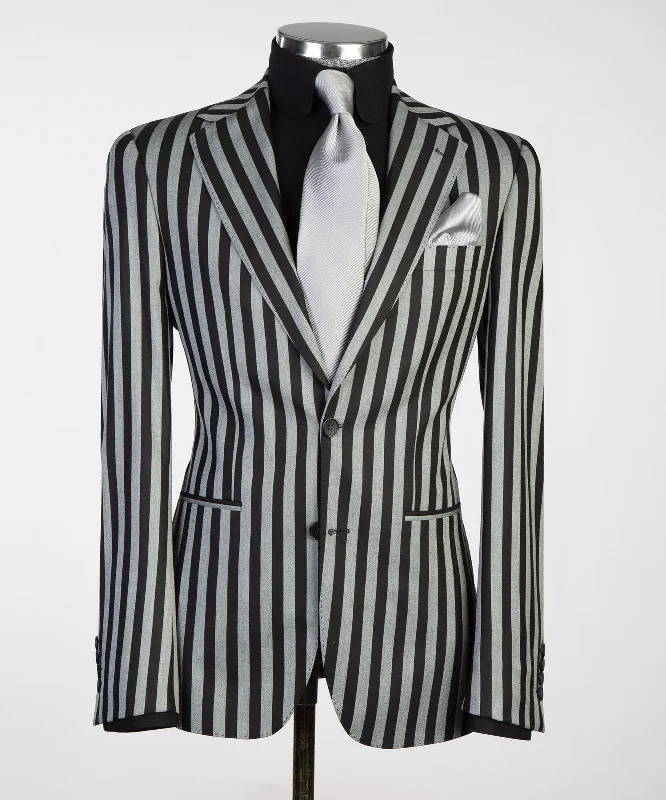 Men's Grey and Black Striped Suit