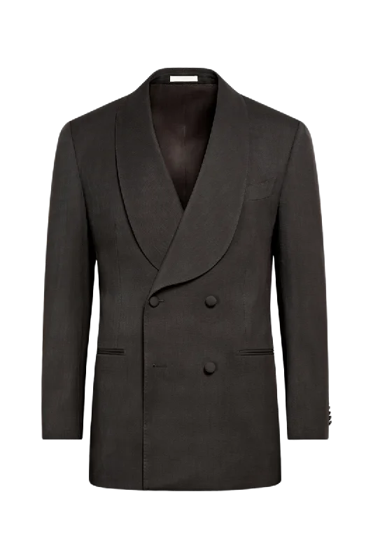 Dark Brown Wool Shawl Lapel Double Breasted Suit