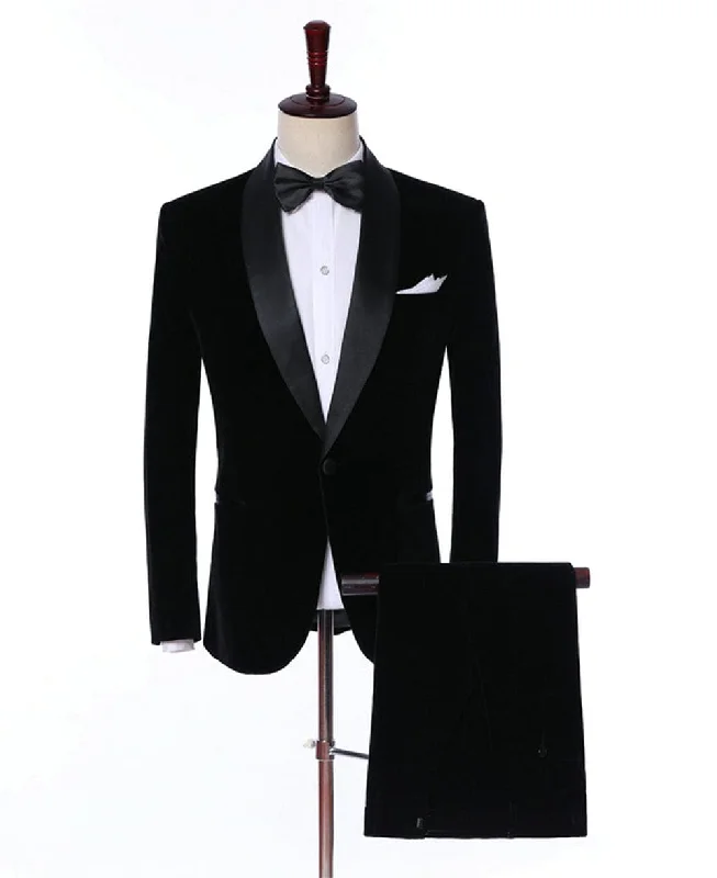 Formal Shawl Lapel Tuxedos Velveteen 2 Pieces Mens Suit (Blazer+Pants)