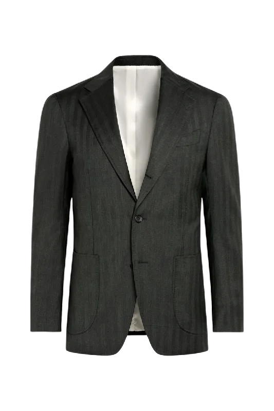 Grey Stripe Wool Notch Lapel Single Breasted Suit