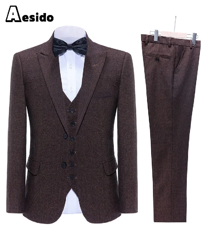 Business Double Buttons Peak Lapel Men Suit(Blazer+Vest+Pants)