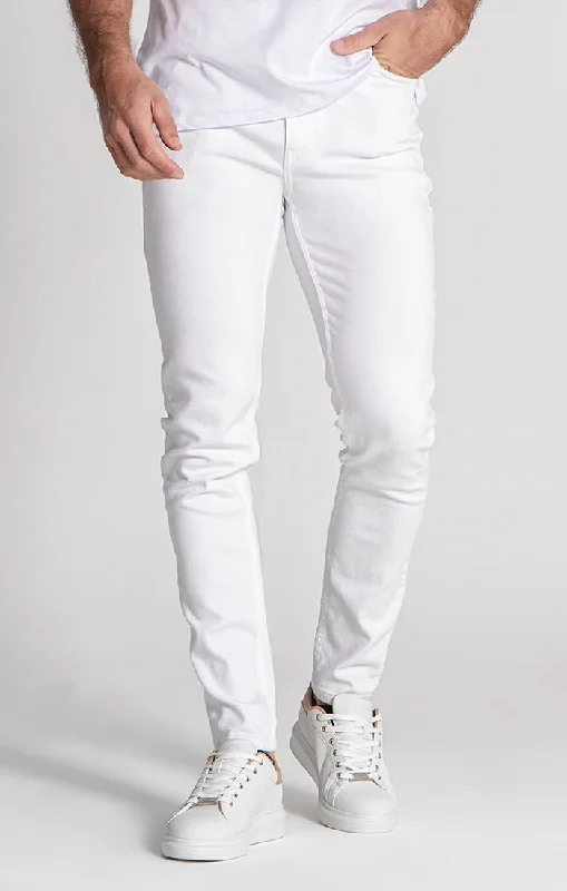 Leather Patch Men's JeansWhite Slim Fit Jeans