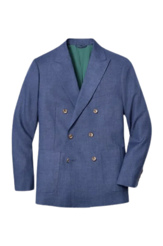 Blue Italian Linen Double Breasted Notch Lapel Suit