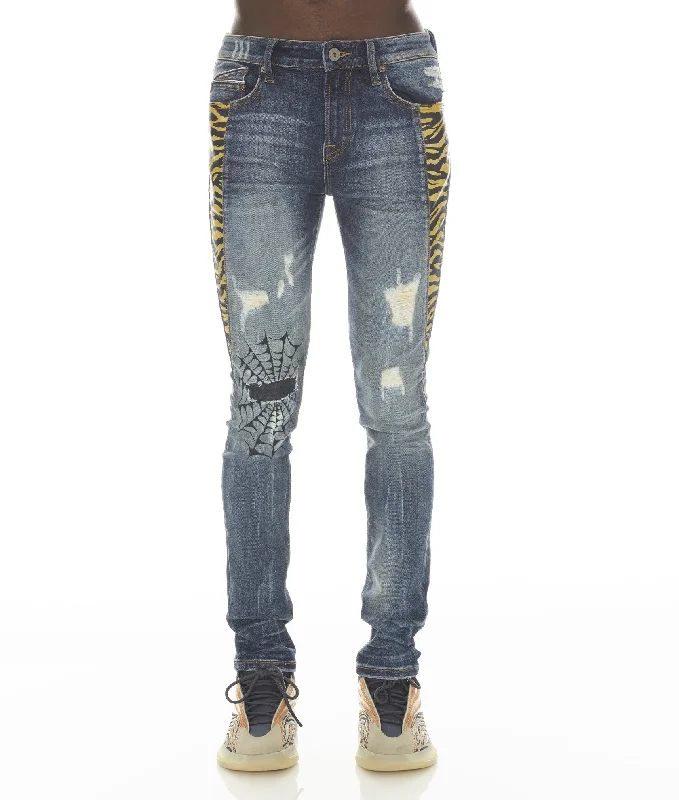 Fashionable Men's JeansPUNK SUPER SKINNY IN TIGER LUCKY BASTARD