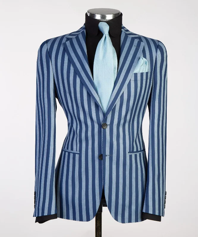 Navy Blue Striped Suit For Men