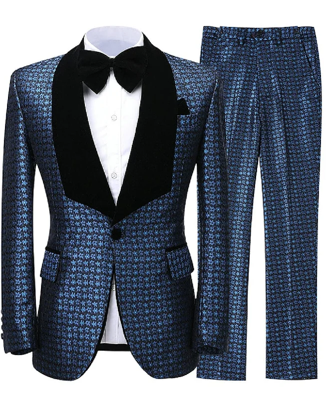 Houndstooth 2 Pieces Mens Suit Shawl Lapel Tuxedos (Blazer+Pants)