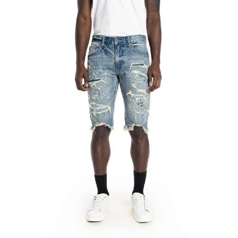 New Arrival Men's Jeans12" Slim Ripoff Semi Basic Jean Shorts - Blue Stone