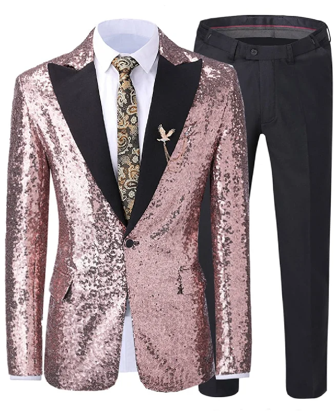 Formal 2 Pieces Mens Suit Sequins Peak Lapel Tuxedos (Blazer+Pants)