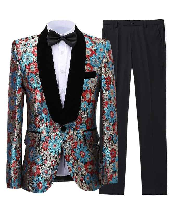 Formal Patterned 2 Pieces Mens Suit Shawl Lapel Tuxedos (Blazer+Pants)