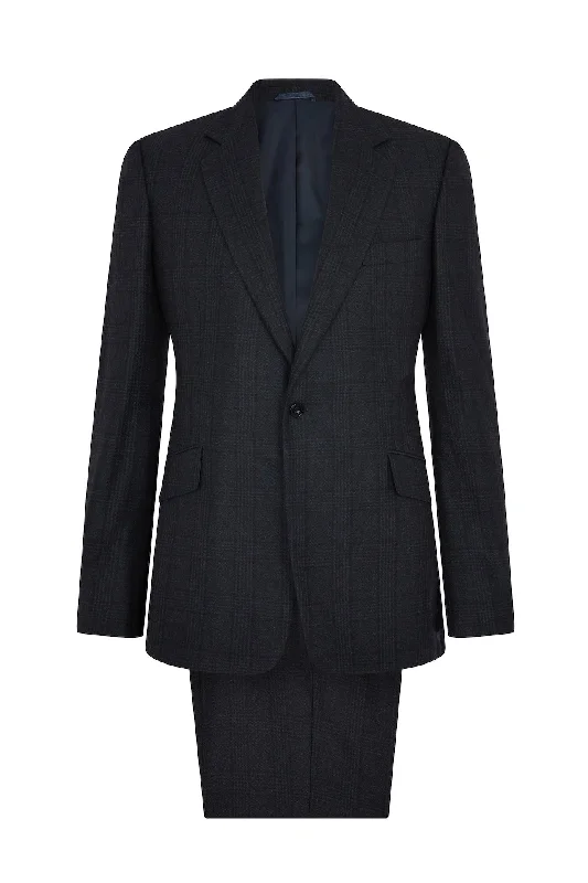 Midnight Blue/Green Wool Glen Check Single Breasted Suit