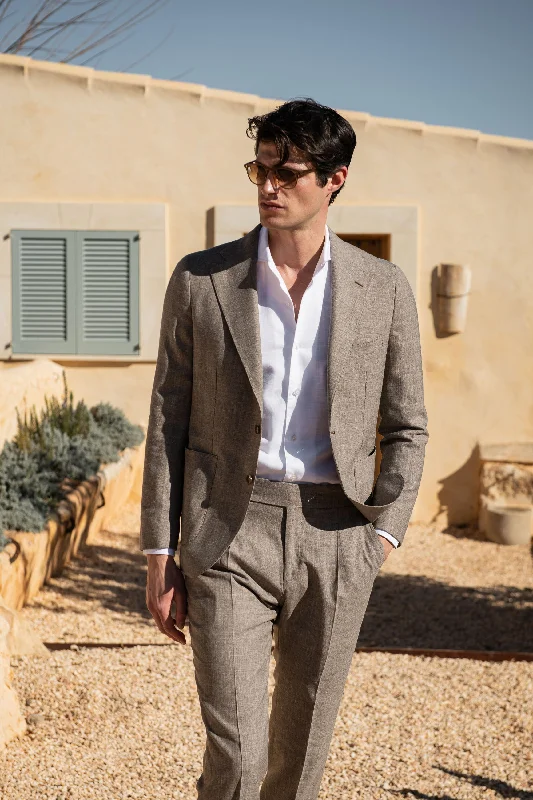 Tobacco suit in wool silk and linen - Made in Italy