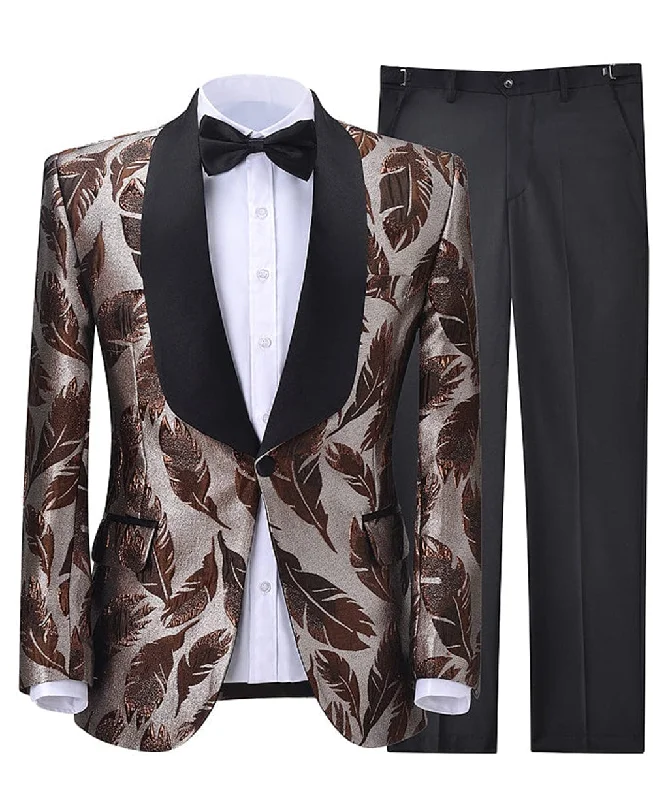 Formal Patterned Tuxedos Shawl Lapel 2 Pieces Mens Suit (Blazer+Pants)