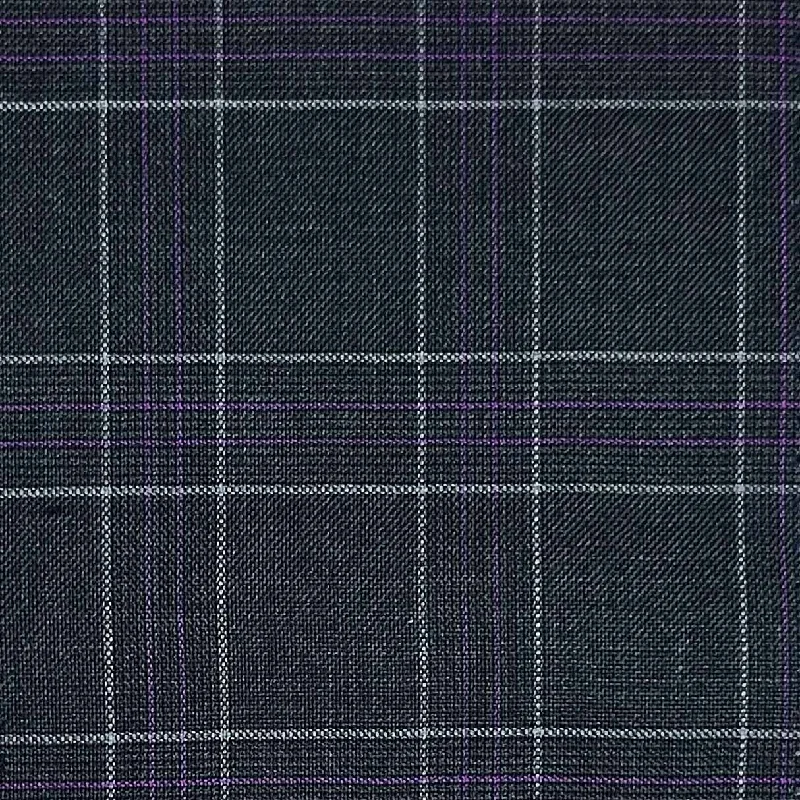 Charcoal Grey With Purple Windowpane Glen Plaid