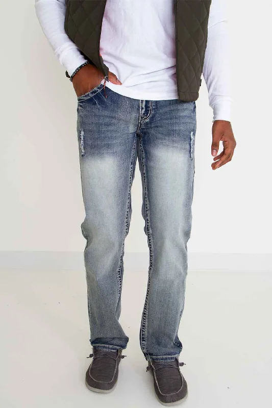 Light Wash Men's JeansTrue Luck Miles Straight Distressed Jeans for Men | TL18350004