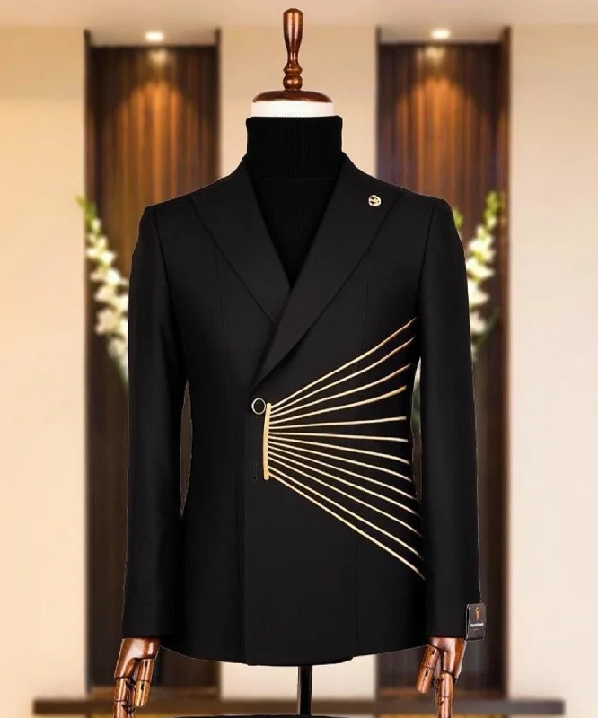 Designer Black Double Breasted Suit Wedding