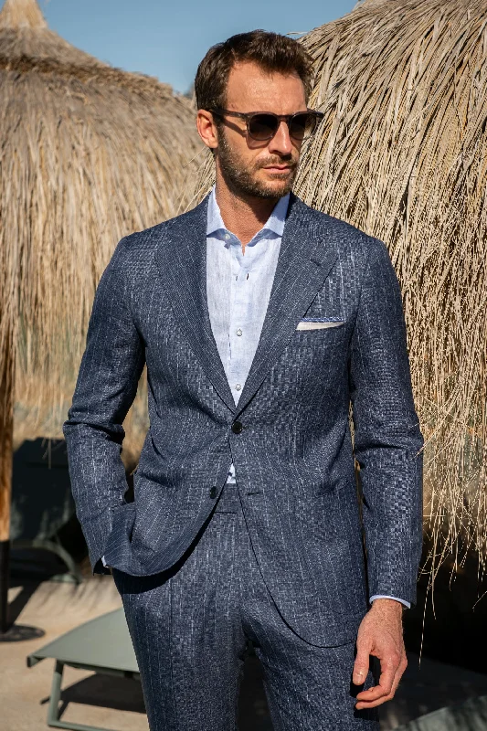 Denim striped wool suit - Made in Italy