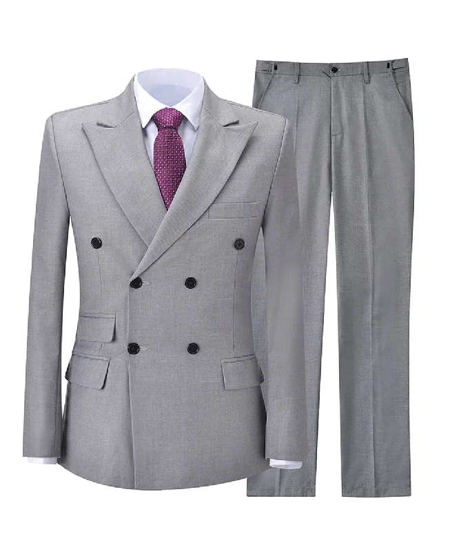 Formal Double Breasted 2 Pieces Mens Suit Peak Lapel Tuxedos (Blazer+Pants)