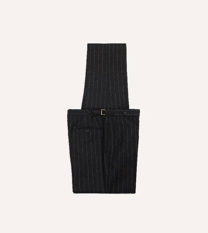 Grey Chalkstripe Wool Flannel Flat Front Trouser