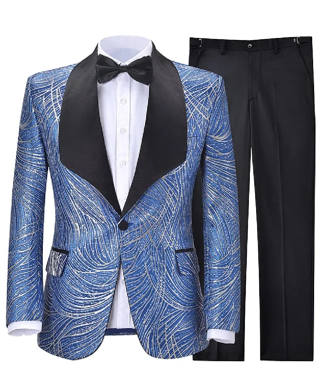 Formal Patterned Shawl Lapel Tuxedos 2 Pieces Mens Suit (Blazer+Pants)