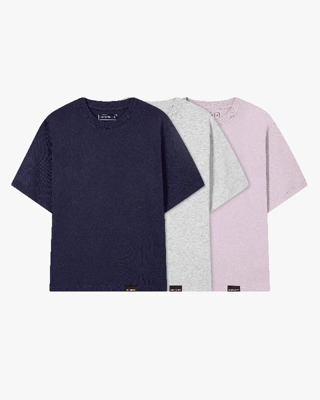 Men's Shirts with Single-Breasted DesignsBASIC TEE LILAC/GREY/NAVY 3XPACK