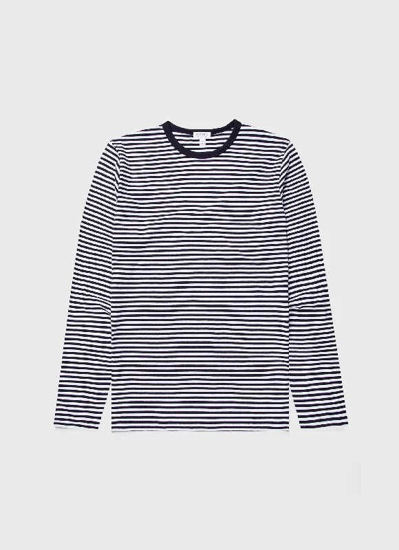 Men's Shirts with Elastic WaistbandsMen's Classic Long Sleeve T-shirt in Navy/White English Stripe