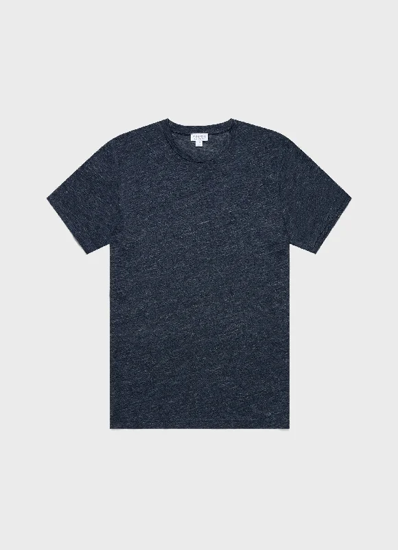 Men's Shirts with Appliqué DetailsMen's Linen T-shirt in Navy Melange