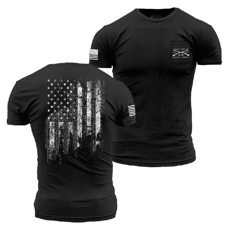 Men's Three-Quarter Sleeved Tops1776 Flag Pocket T-Shirt - Black Heather