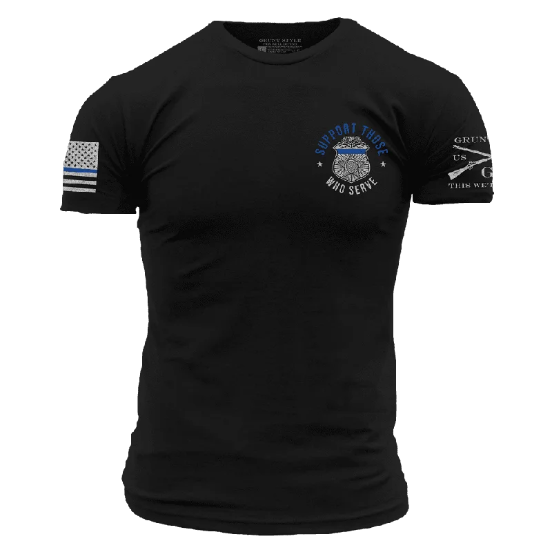 Men's Shirts with Scoop NecksBlue Line Support Those Who Serve T-Shirt - Black