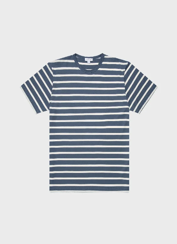 Men's Shirts with Checkered PatternsMen's Classic T-shirt in Slate Blue/Ecru Breton Stripe