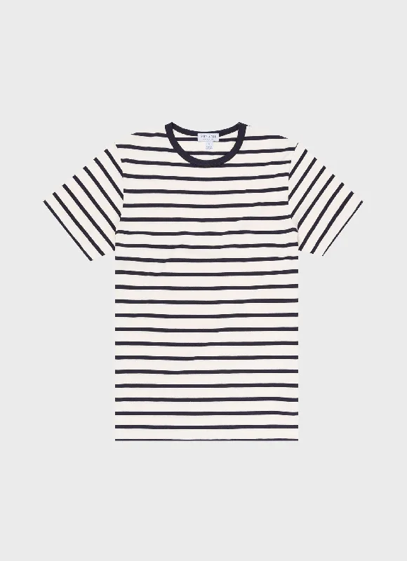 Men's Shirts with Cowl NecksMen's Classic T-shirt in Ecru/Navy Breton Stripe