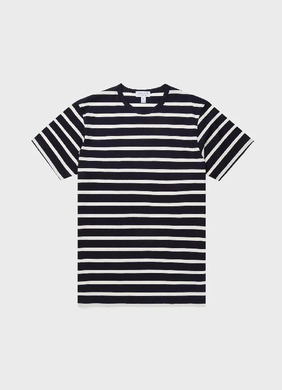 Men's Shirts with Contrast StitchingMen's Classic T-shirt in Navy/Ecru Breton Stripe