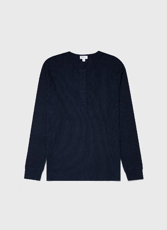 Men's Shirts with Velcro ClosuresMen's Long Sleeve Waffle Henley in Navy