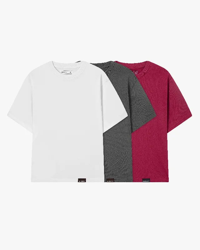 Men's Three-Quarter Sleeved TopsBASIC TEE WHITE/ASH/BURGUNDY 3XPACK