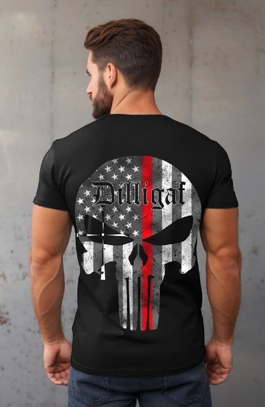 Men's Shirts with Asymmetrical HemlinesRed Lives Matter Punisher Tee