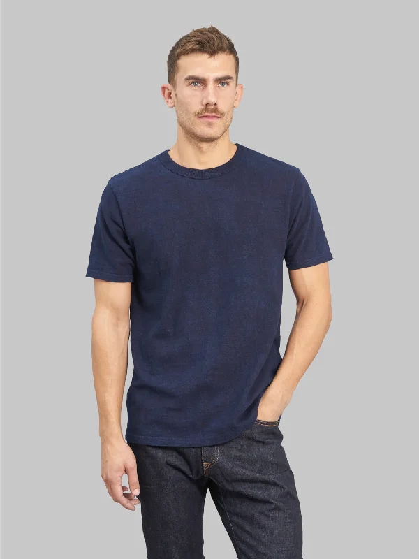 Men's Shirts with Double-Breasted DesignsUES No.8 Slub Nep Short Sleeve T-Shirt Indigo