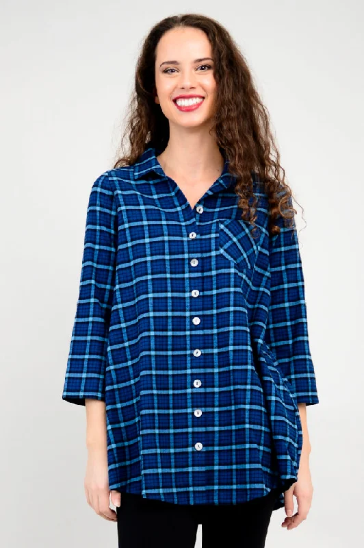 Lightweight Men's Linen PantsCeline Tunic, Blueberry Plaid, Cotton Flannel