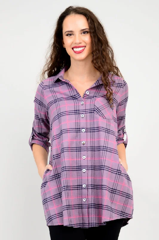 Layered Men's OverallsCeline Tunic, Plum Plaid, Cotton Flannel