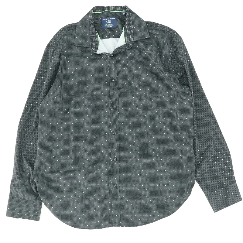 Men's Shirts with Raw-Edge HemlinesBlack Graphic Long Sleeve Button Down