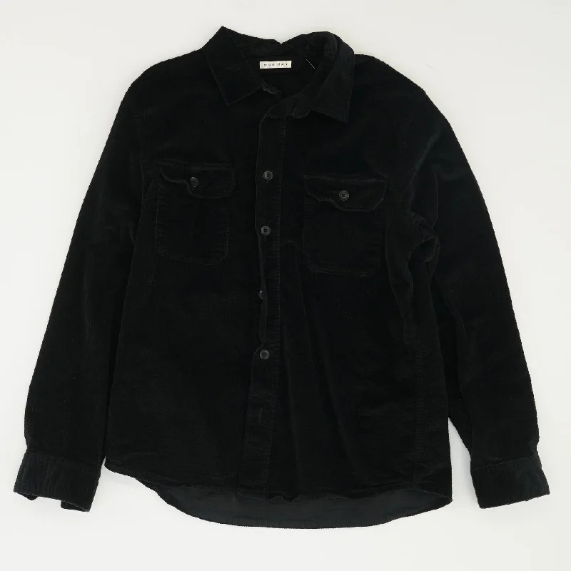 Men's Shirts with Raw-Edge HemlinesBlack Solid Long Sleeve Button Down