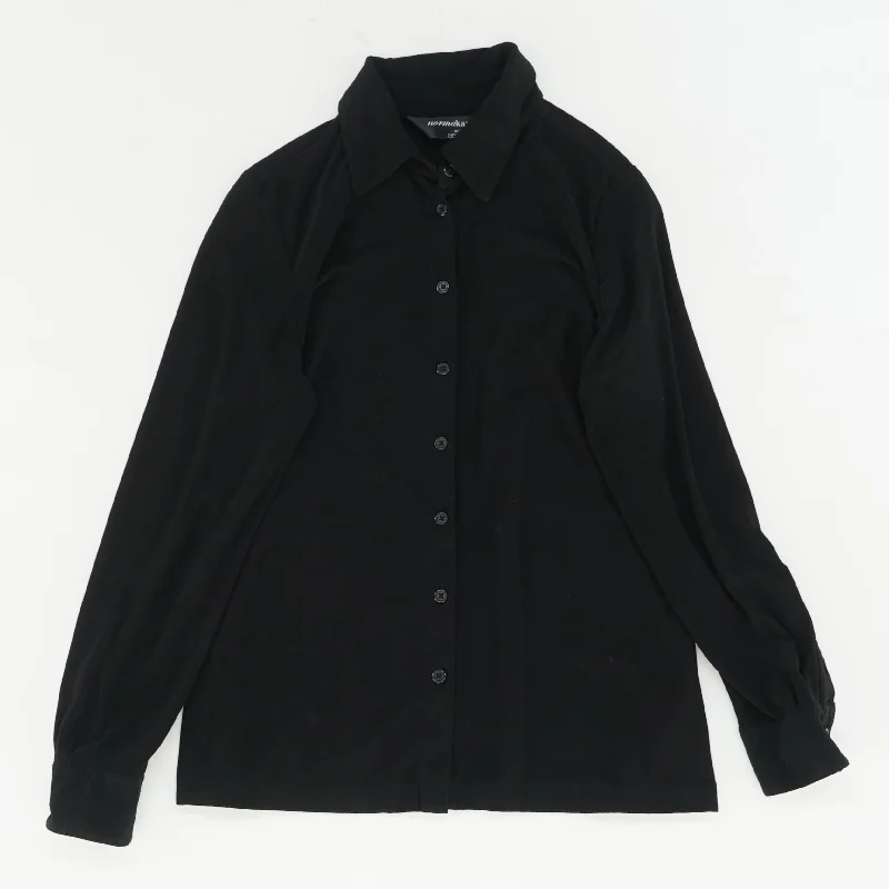 Warm Men's Fleece-Lined TopsBlack Solid Long Sleeve Button Down