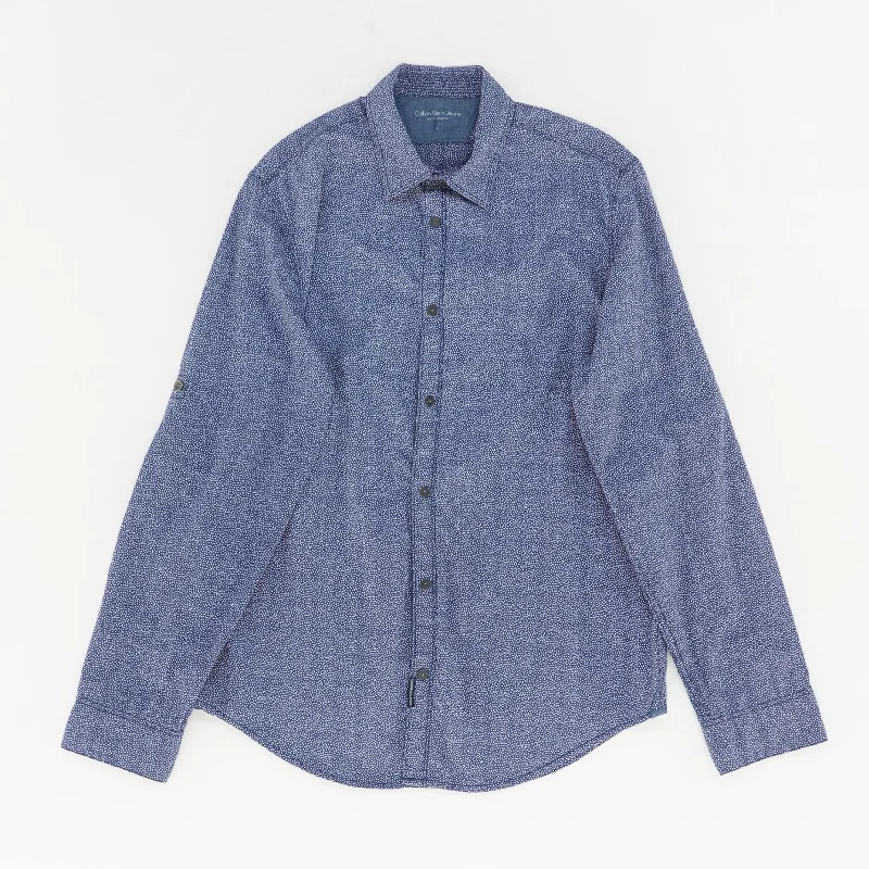 Men's Shirts with Graphic SleevesBlue Polka Dot Long Sleeve Button Down